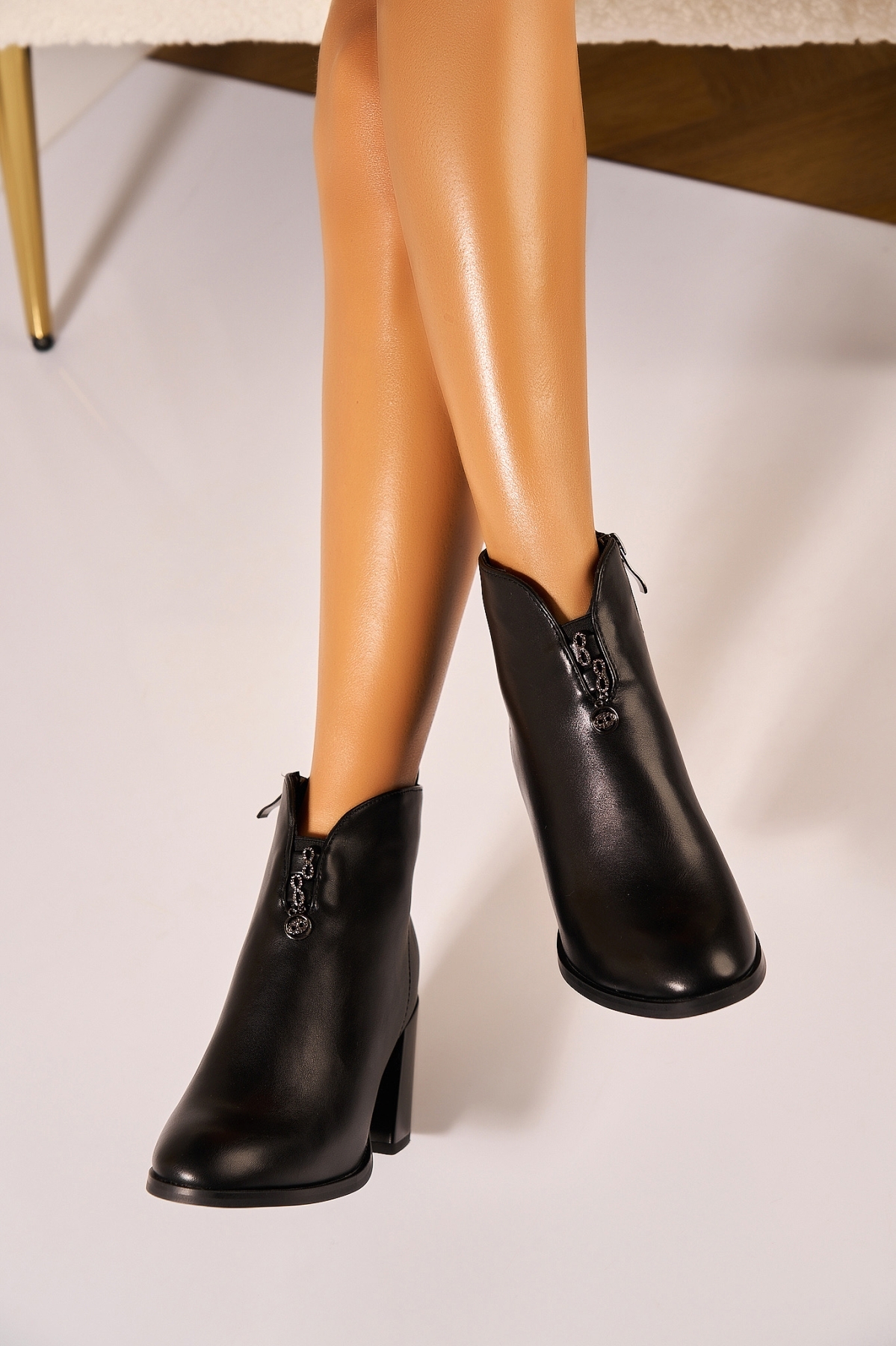 Botine dama Imblanite Negre din Piele Ecologica Riwa - 2 | YEO