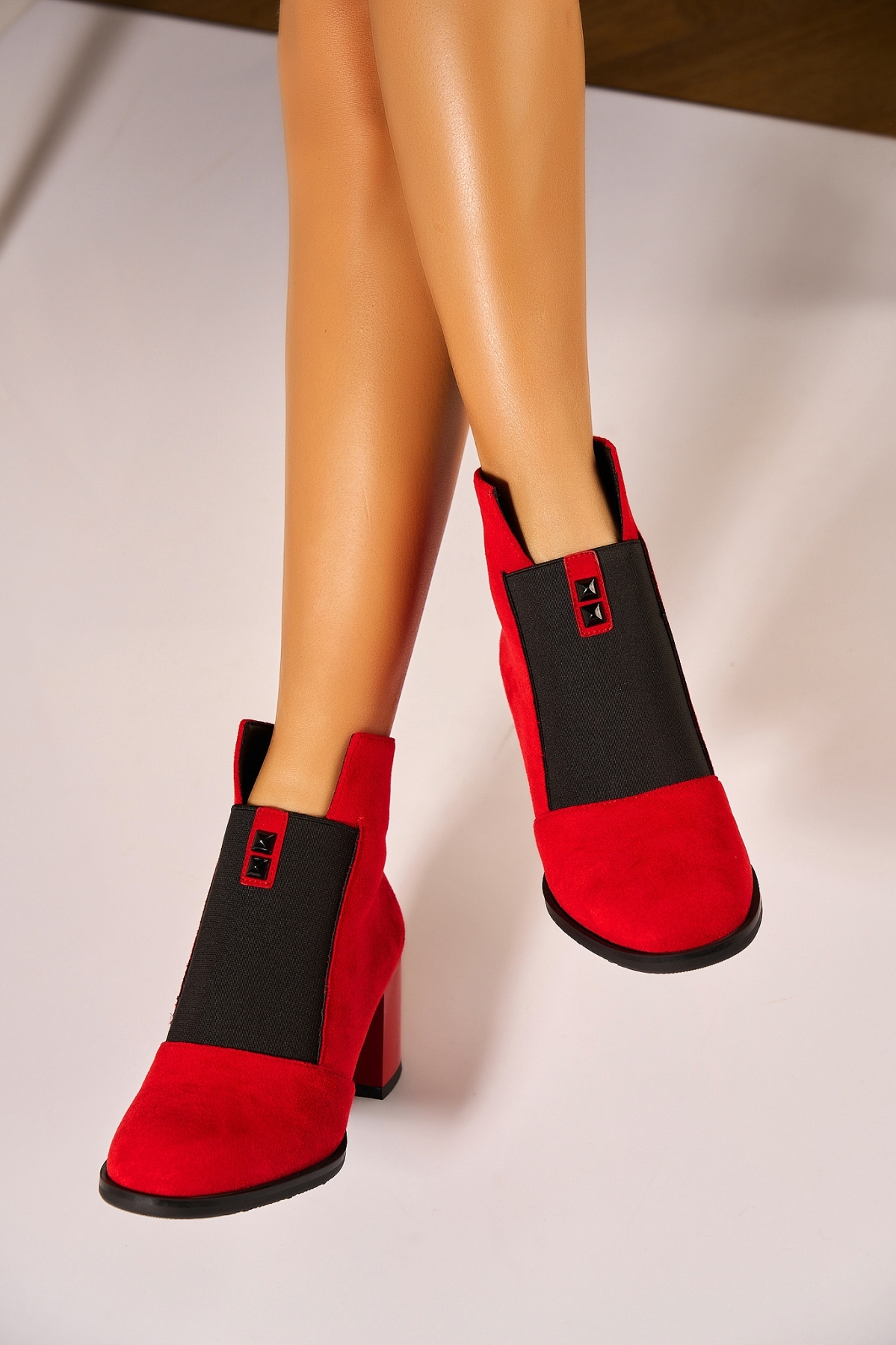 Botine dama Imblanite Rosii din Piele Ecologica Intoarsa Deetya - 1 | YEO