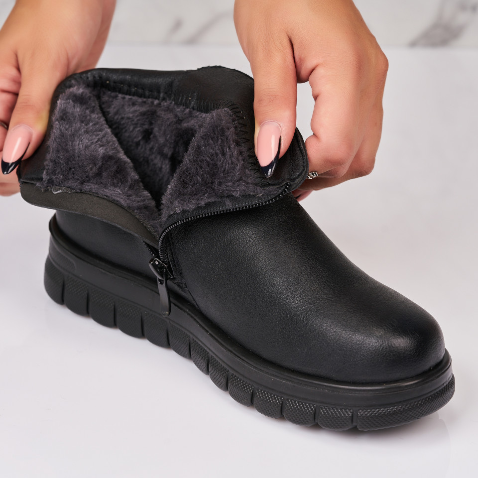 Ghete Dama Imblanite Negre din Piele Ecologica Thyima - 1 | YEO