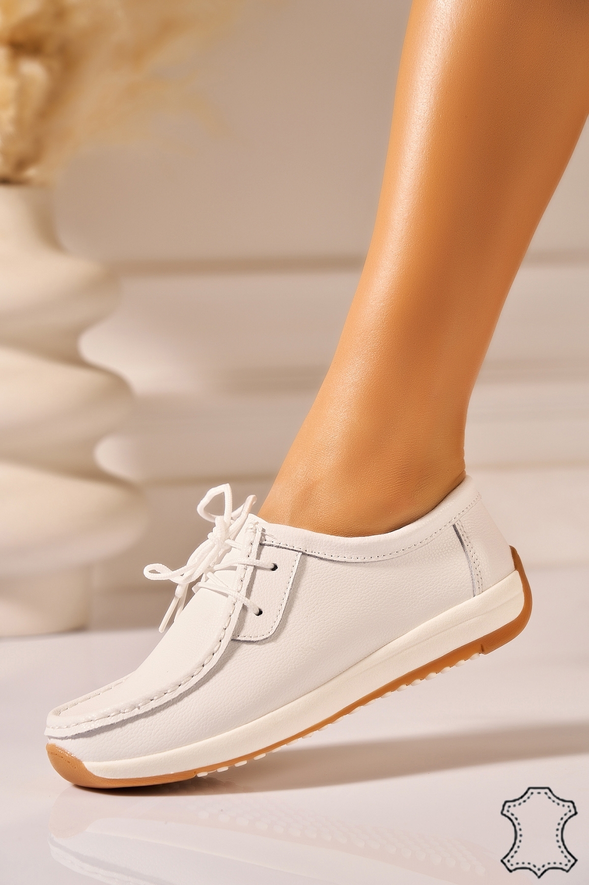 Mocasini dama Piele Naturala Albi Haisley - 1 | YEO