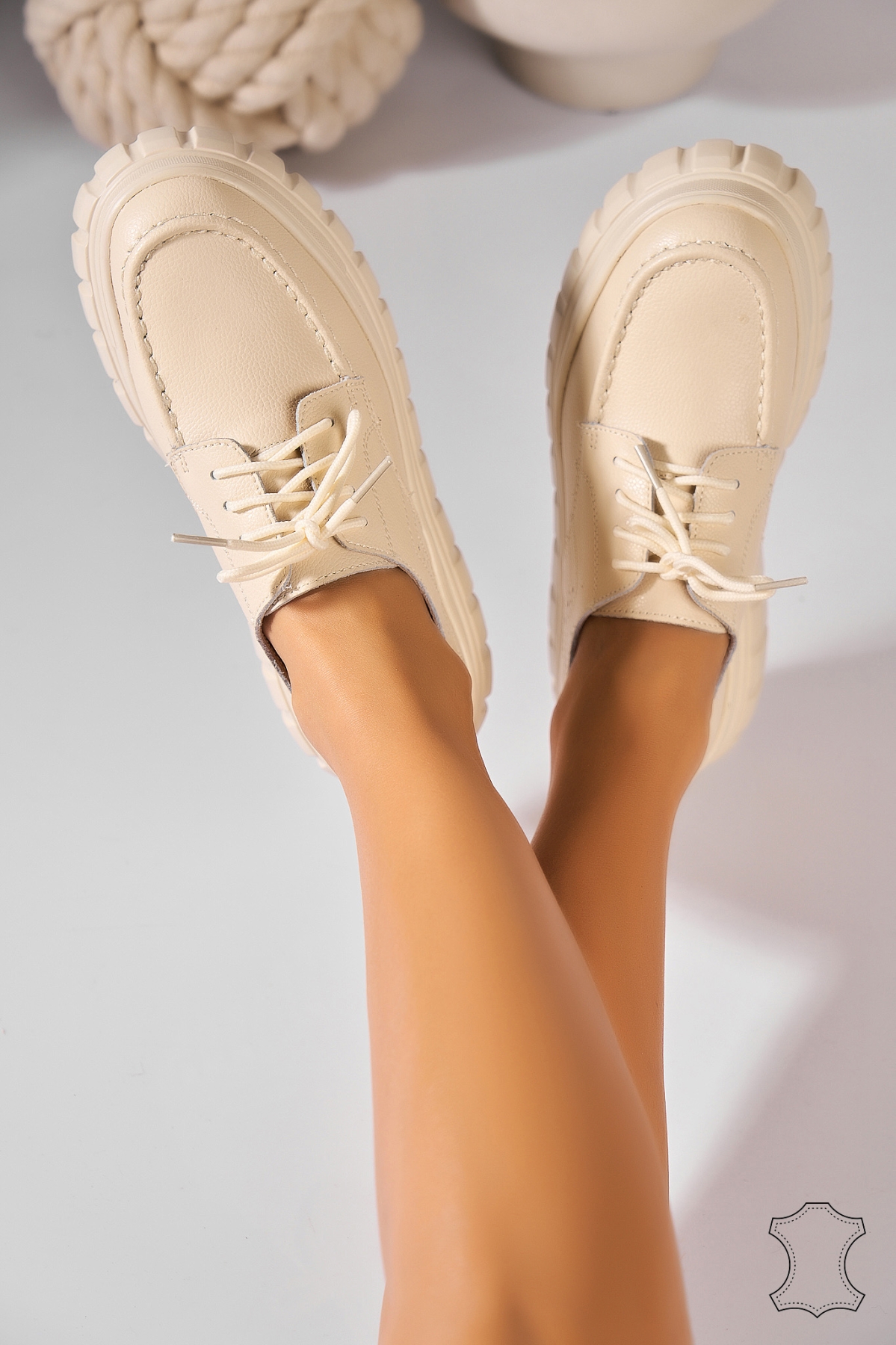 Mocasini dama Piele Naturala Bej Giustina - 1 | YEO