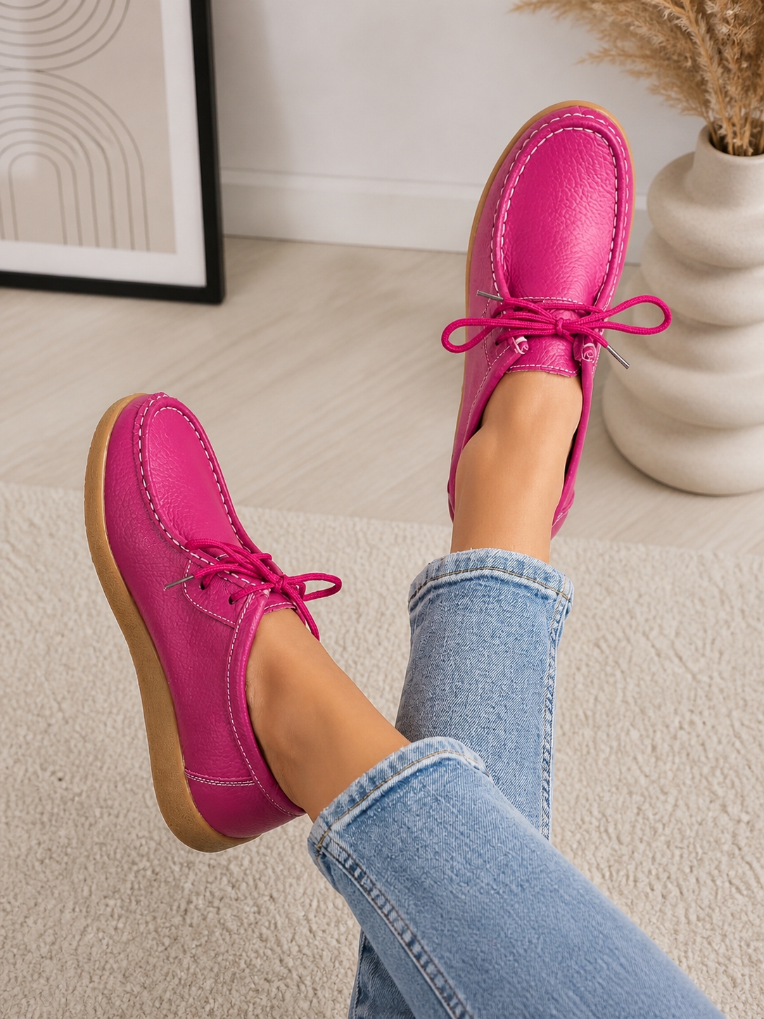 Mocasini dama Piele Naturala Fucsia Harla