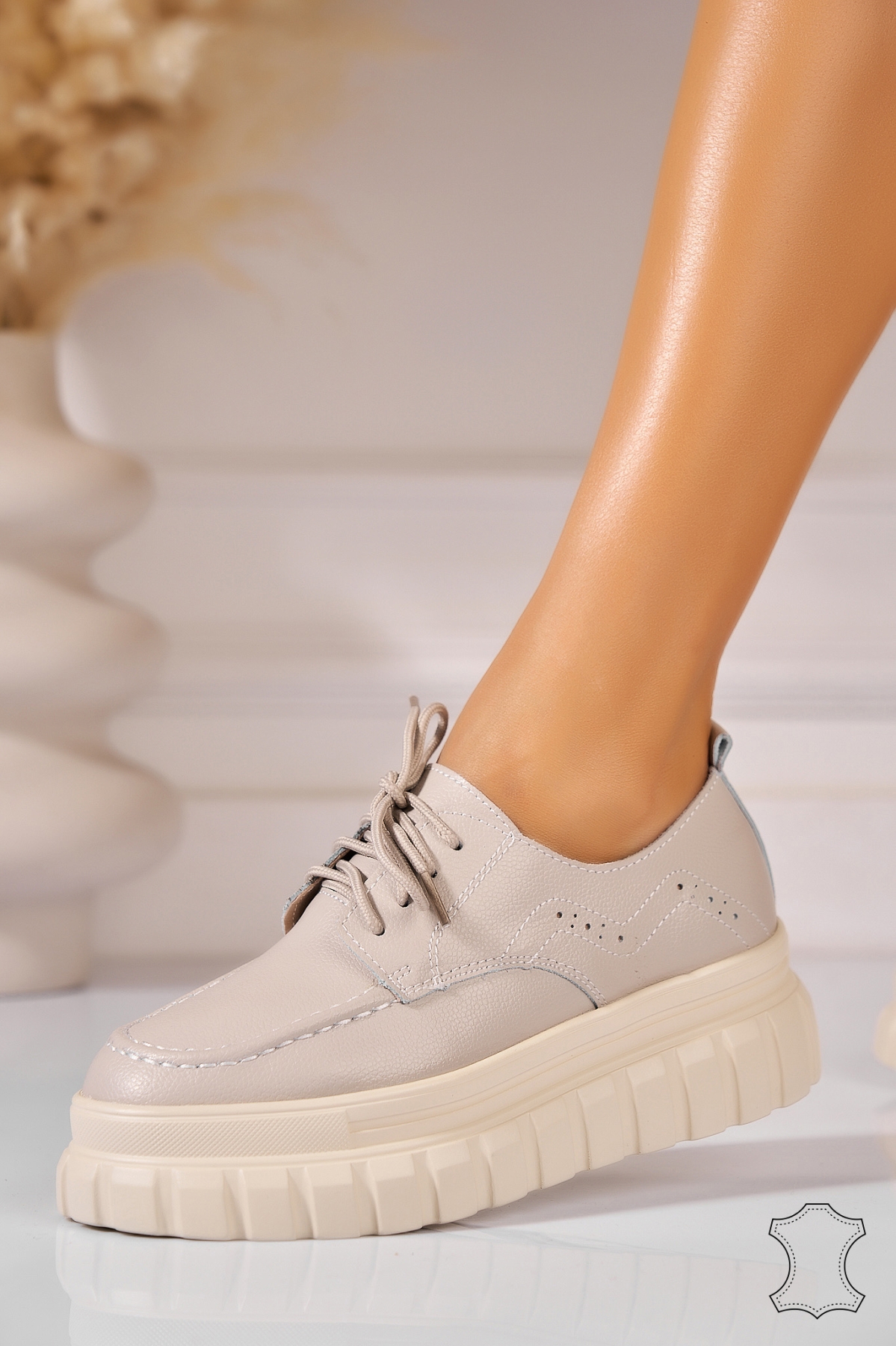 Mocasini dama Piele Naturala Gri Giustina - 2 | YEO