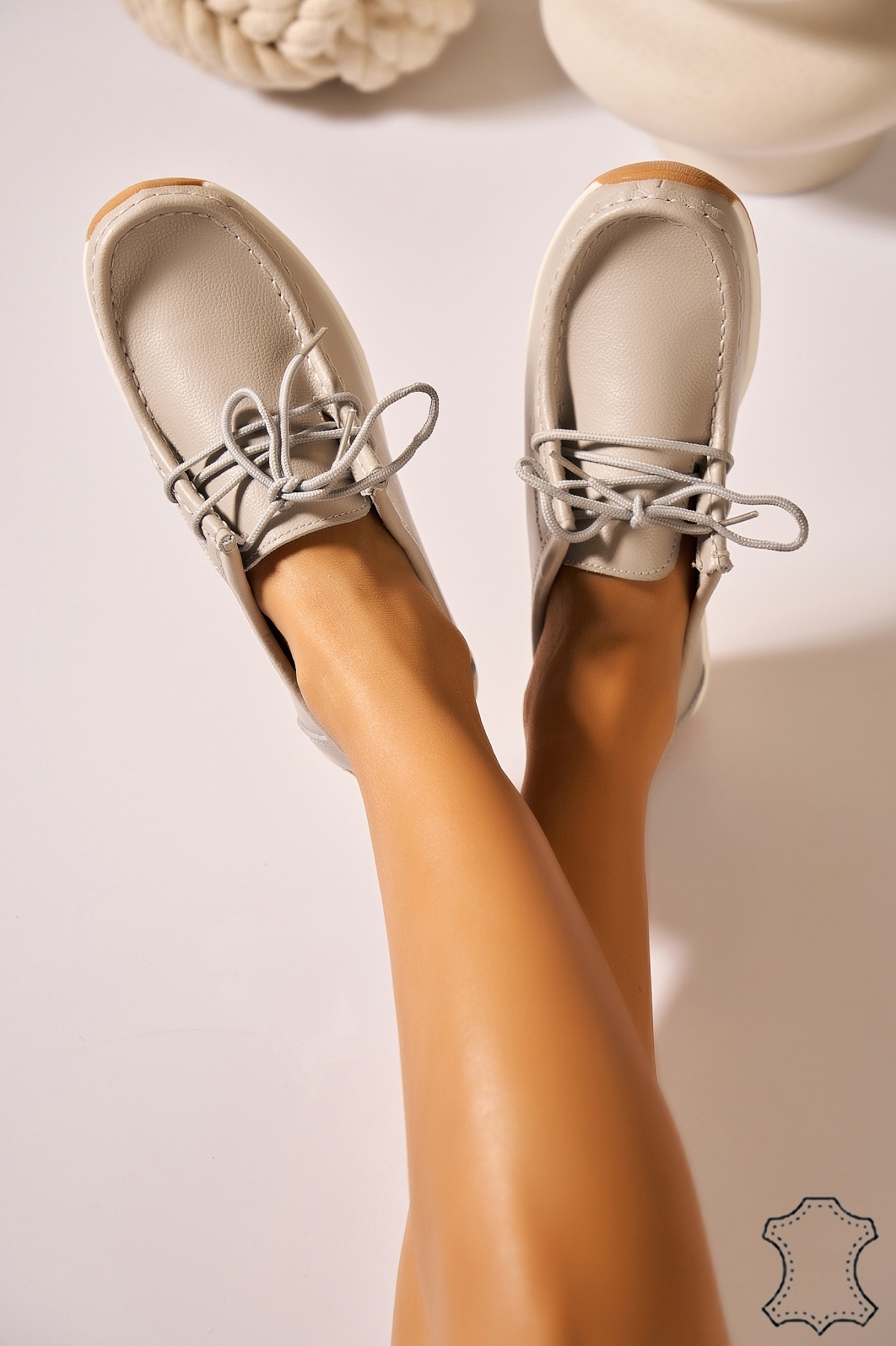 Mocasini dama Piele Naturala Gri Haisley - 1 | YEO
