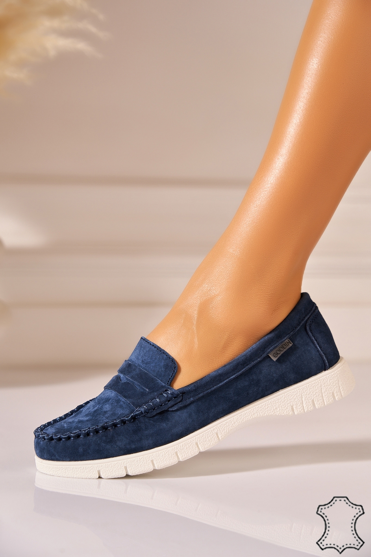 Mocasini dama Piele Naturala Intoarsa Bleumarin Hailys