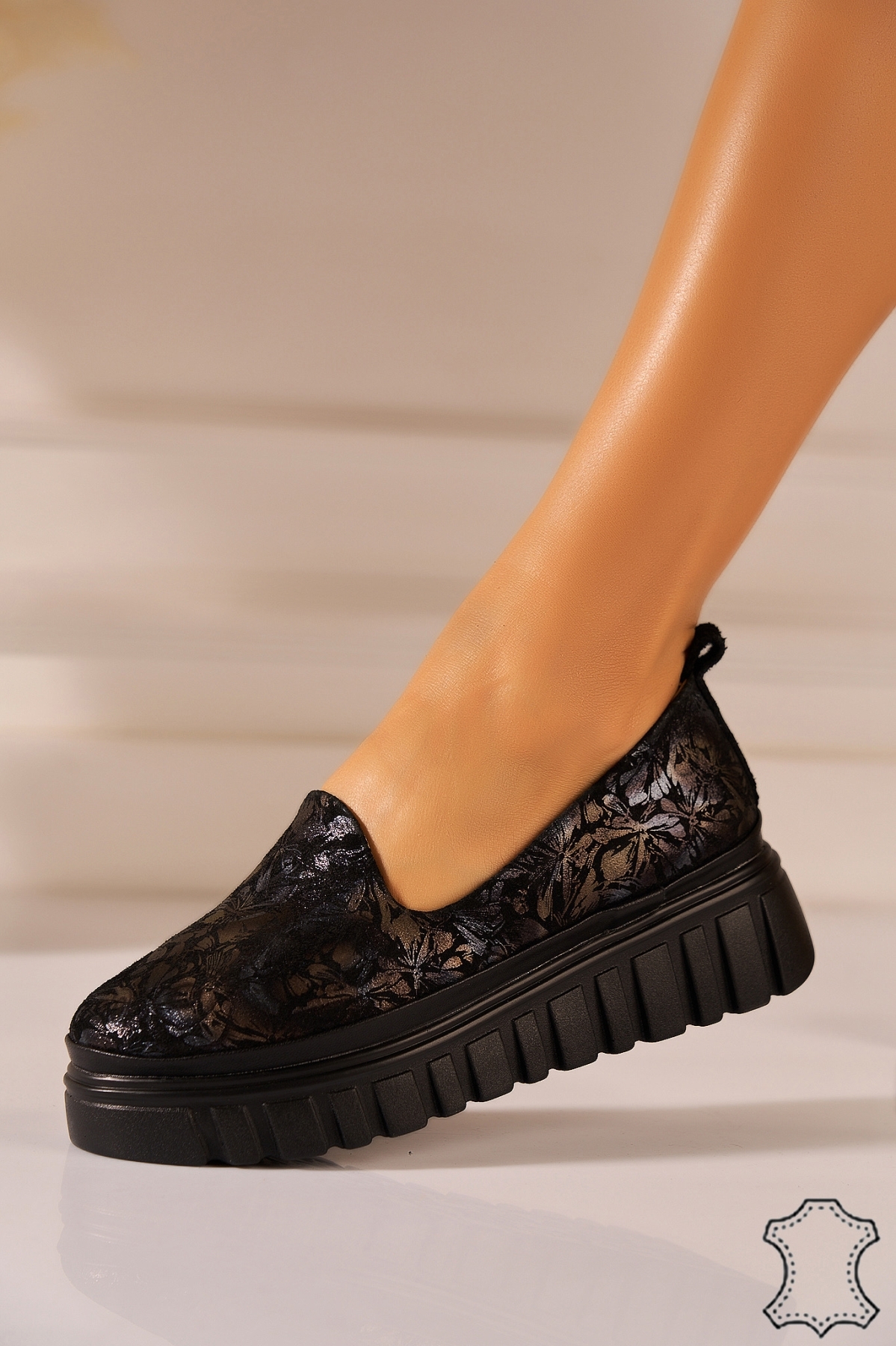 Mocasini dama Piele Naturala Intoarsa Negri Svaya