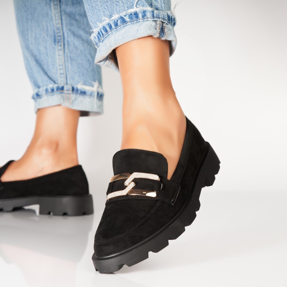 Pantofi dama casual Negri din Piele Ecologica Intoarsa Yumi A7249