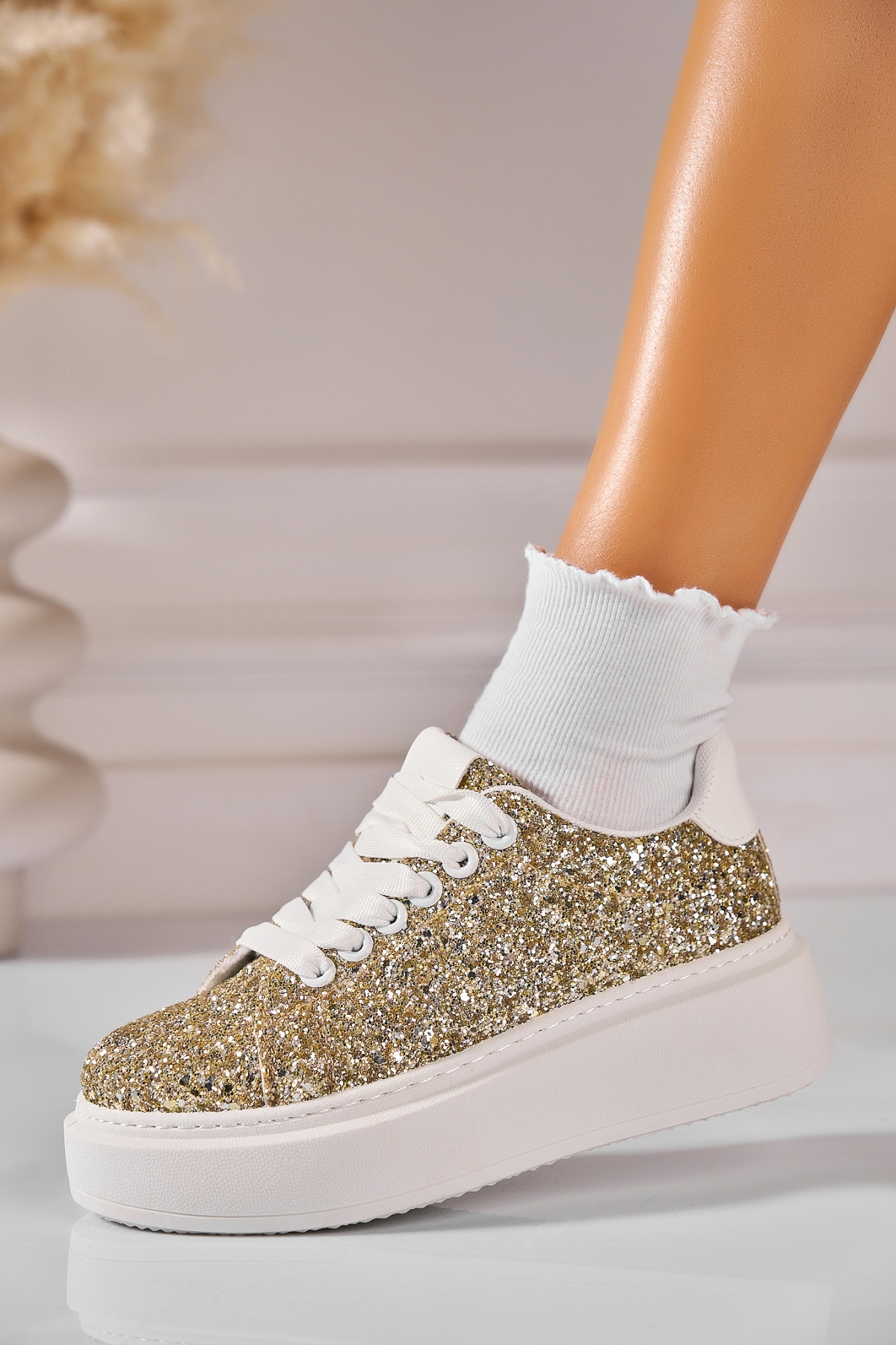 Adidași de damă Glitter Auriu Pierra - 1 | YEO