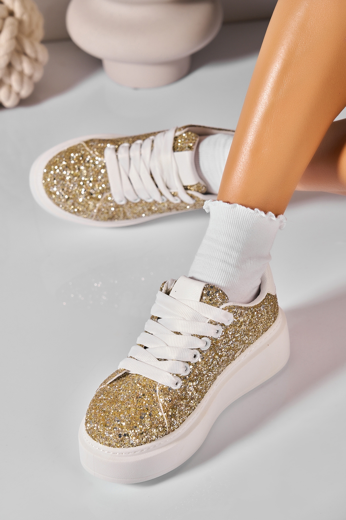 Adidași de damă Glitter Auriu Pierra - 2 | YEO