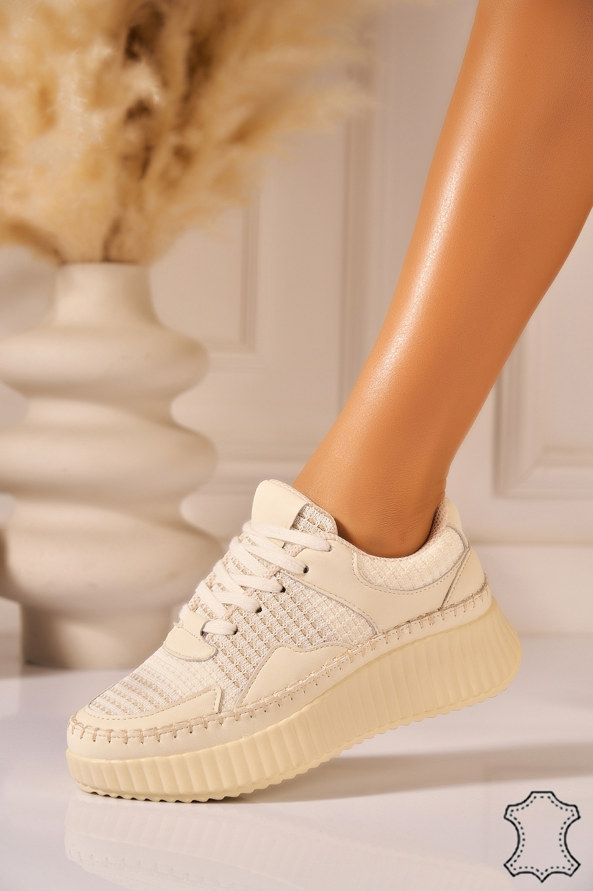 Adidasi Piele Naturala Bej Rojava