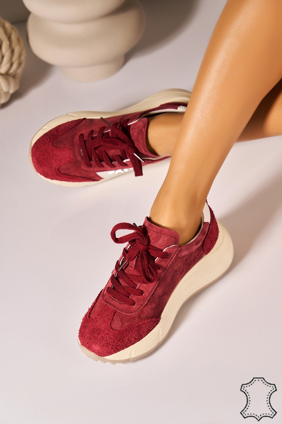 Adidasi Piele Naturala Intoarsa Bordo Samera