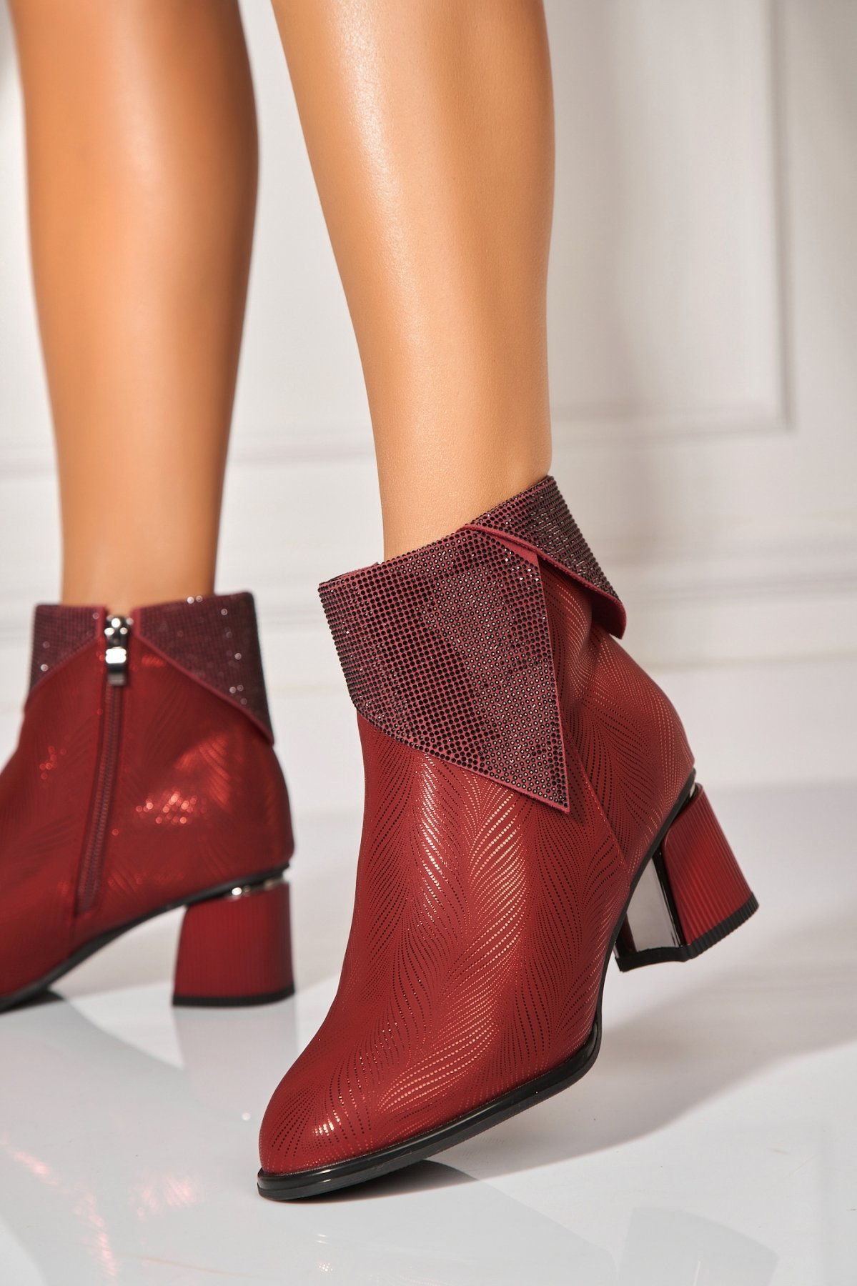 Botine dama Elegante Bordo din Piele Ecologica Intoarsa Ziyana