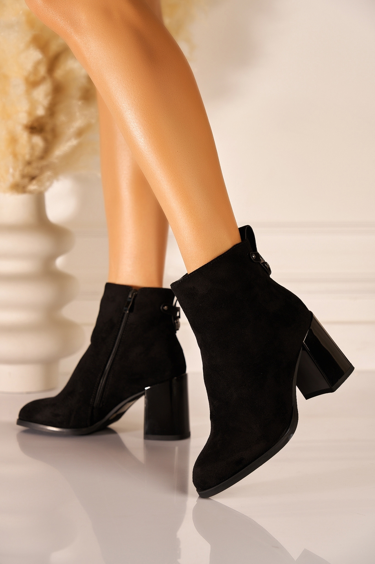 Botine dama Imblanite Negre din Piele Ecologica Intoarsa Laris2