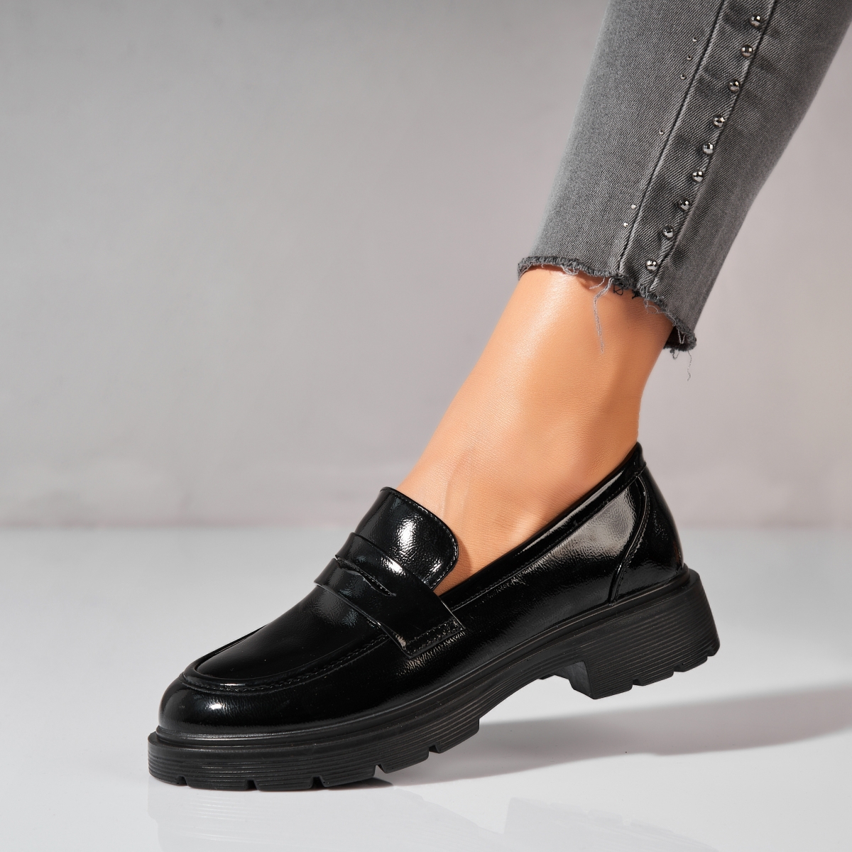 Pantofi dama casual Negri din Piele Ecologica Lacuita Seena3 - 2 | YEO