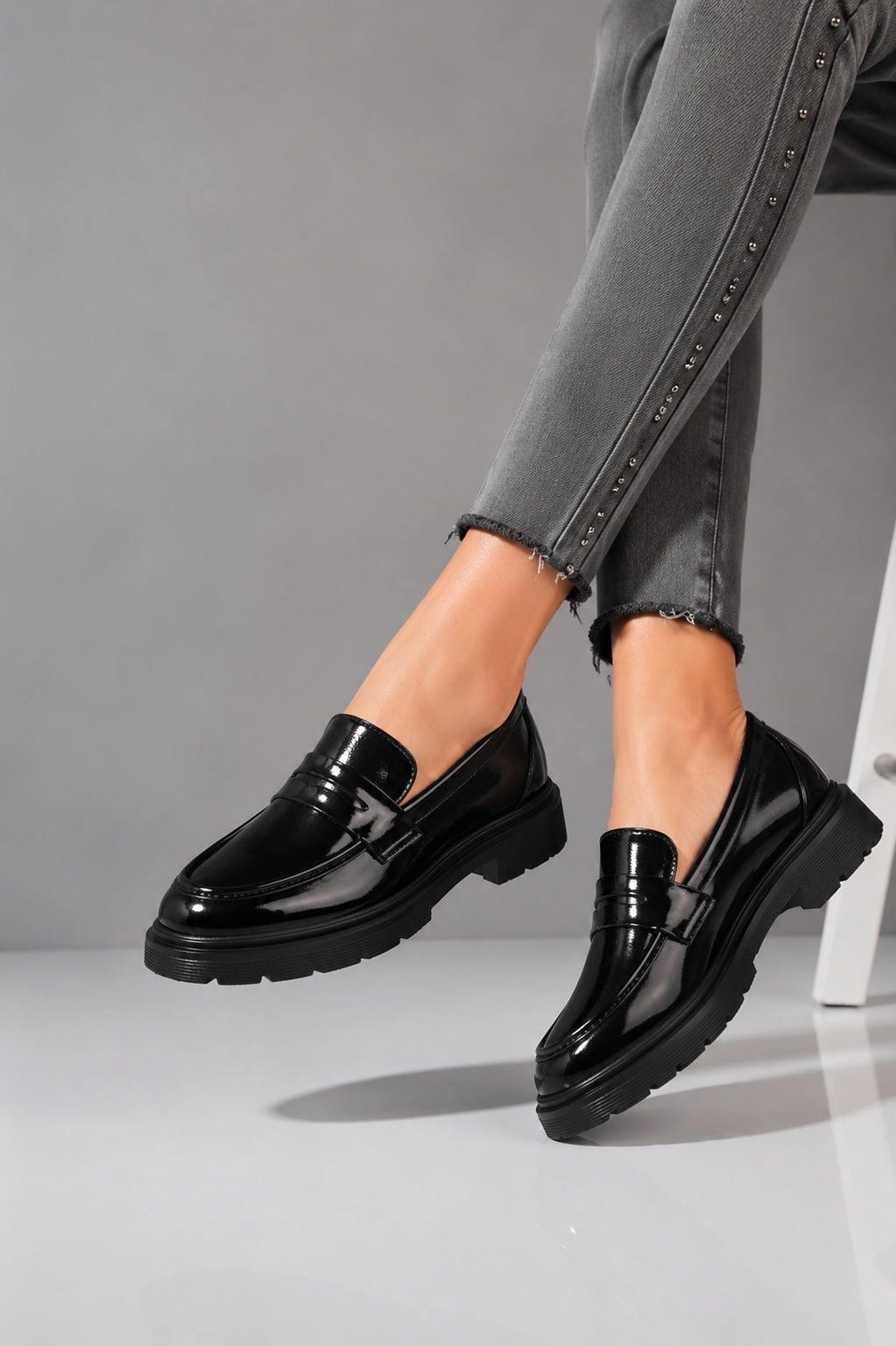 Pantofi dama casual Negri din Piele Ecologica Lacuita Seena3