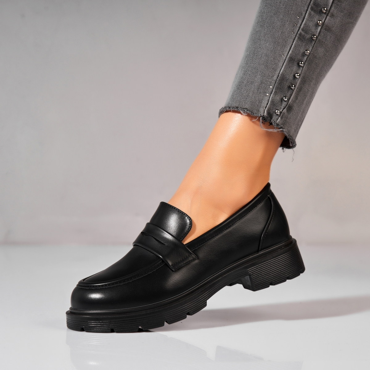 Pantofi dama casual Negri din Piele Ecologica Seena - 1 | YEO