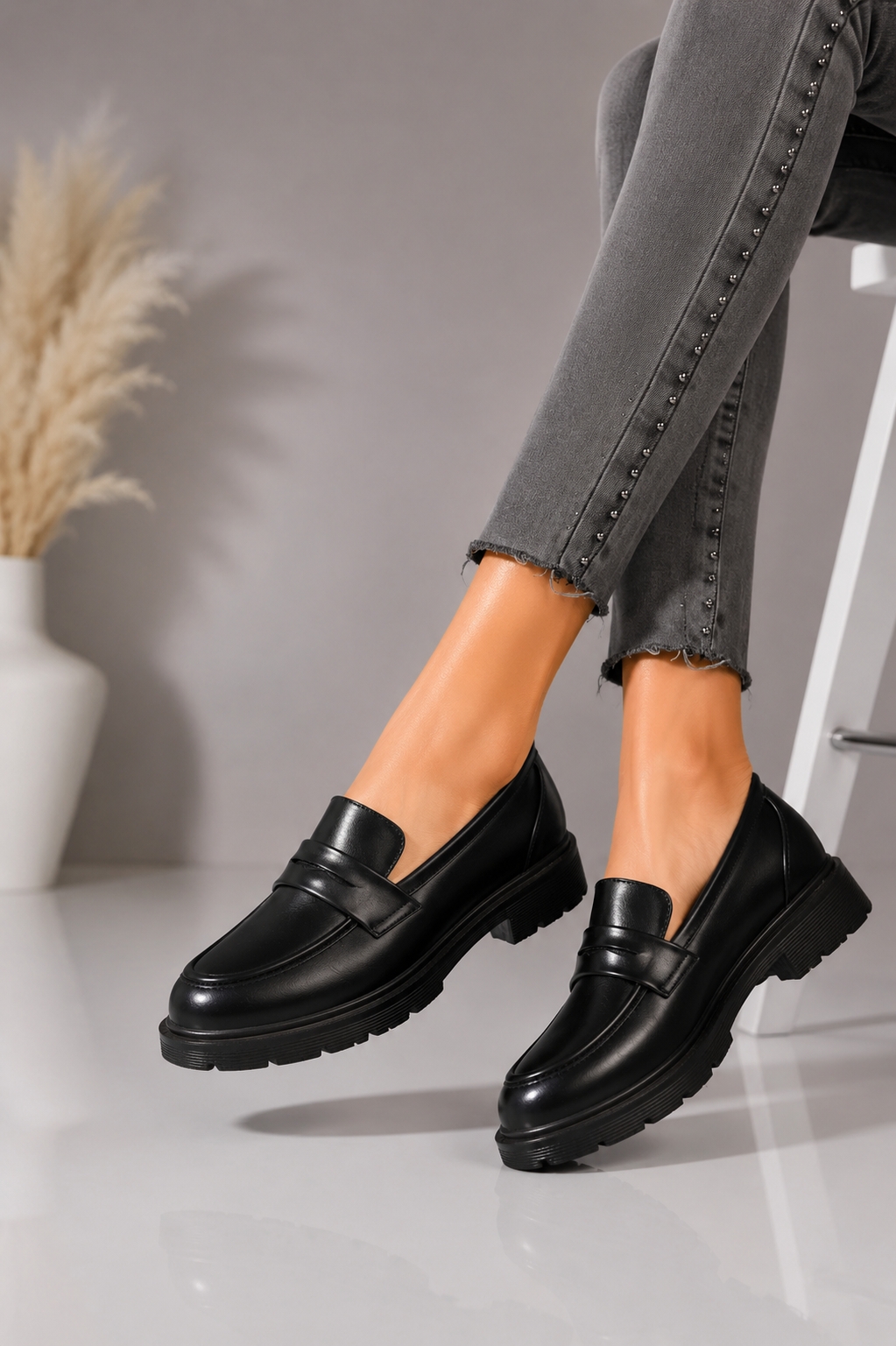 Pantofi dama casual Negri din Piele Ecologica Seena