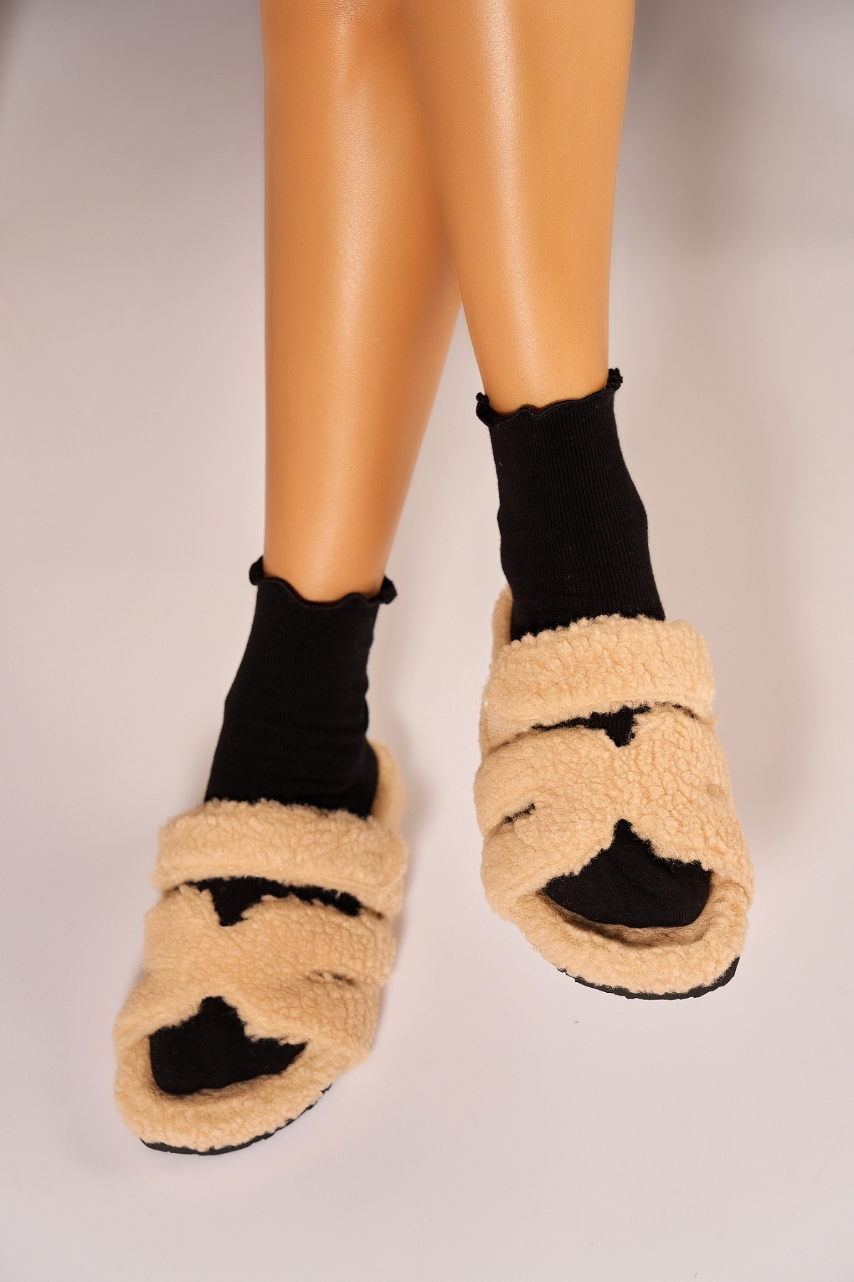 Papuci Dama Îmblăniți Textil Kaki Daria - 4 | YEO