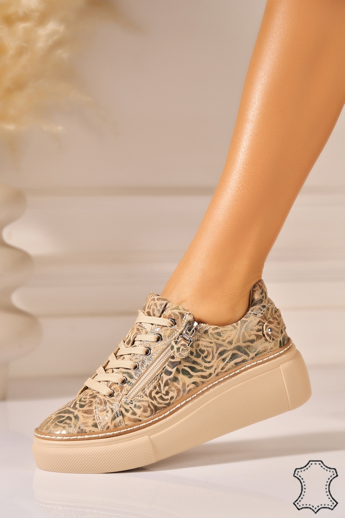 Adidasi Piele Naturala Bej Kiona