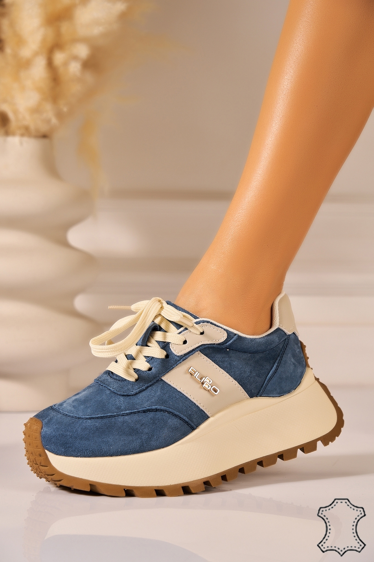 Adidasi Piele Naturala Intoarsa Bleumarin Yaryna