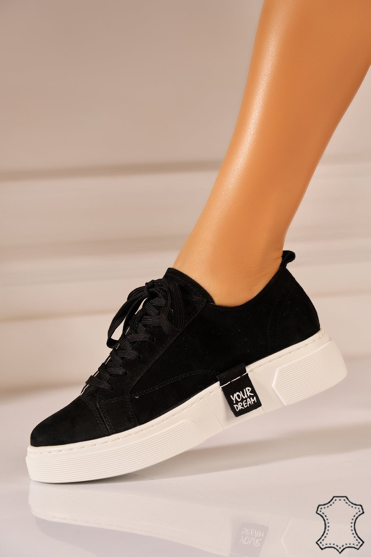 Adidasi Piele Naturala Intoarsa Negri Eviry