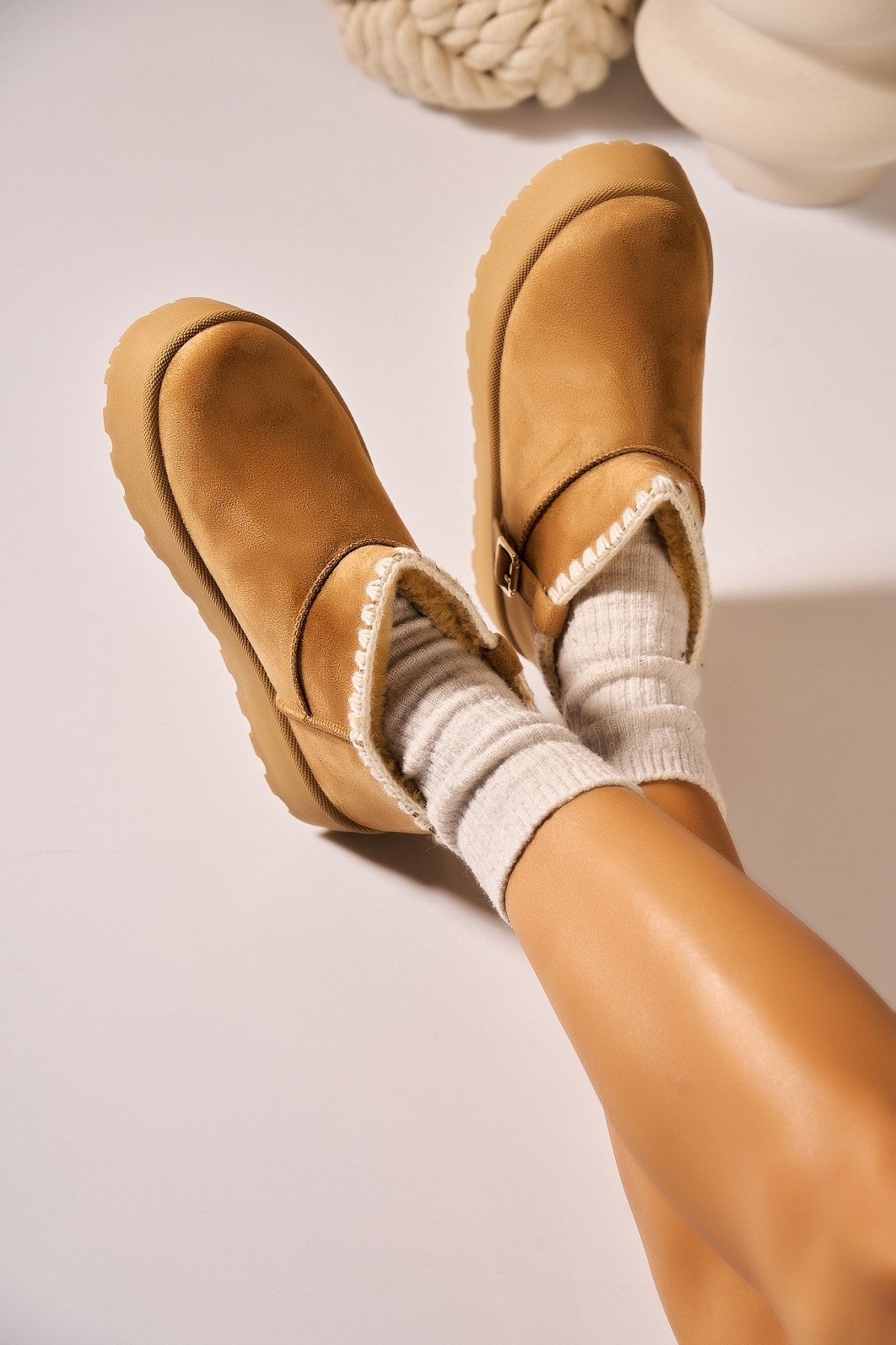 Cizme Dama Imblanite Camel din Piele Ecologica Intoarsa Arilynn - 2 | YEO