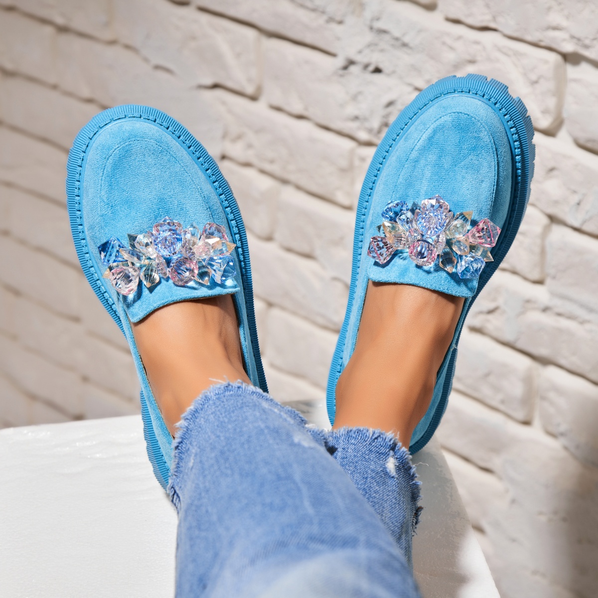 Pantofi dama casual Albastri din Piele Ecologica Intoarsa Ziona