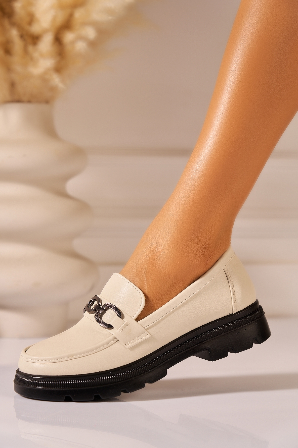 Pantofi dama casual Crem din Piele Ecologica Daniyla