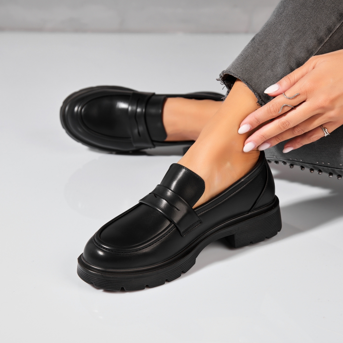 Pantofi dama casual Negri din Piele Ecologica Seena - 2 | YEO