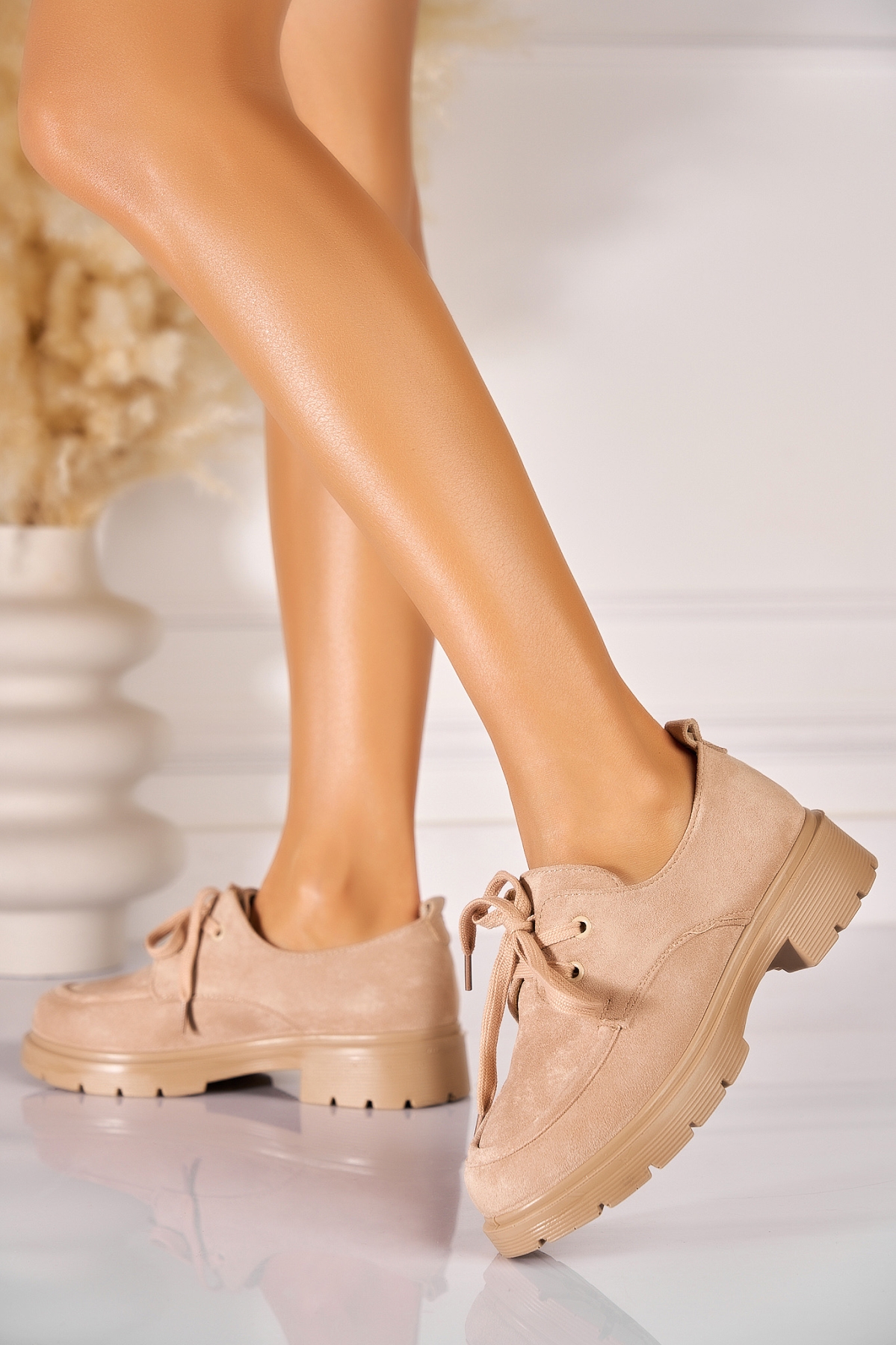 Pantofi dama casual Nude din Piele Ecologica Intoarsa Dalina2 - 1 | YEO