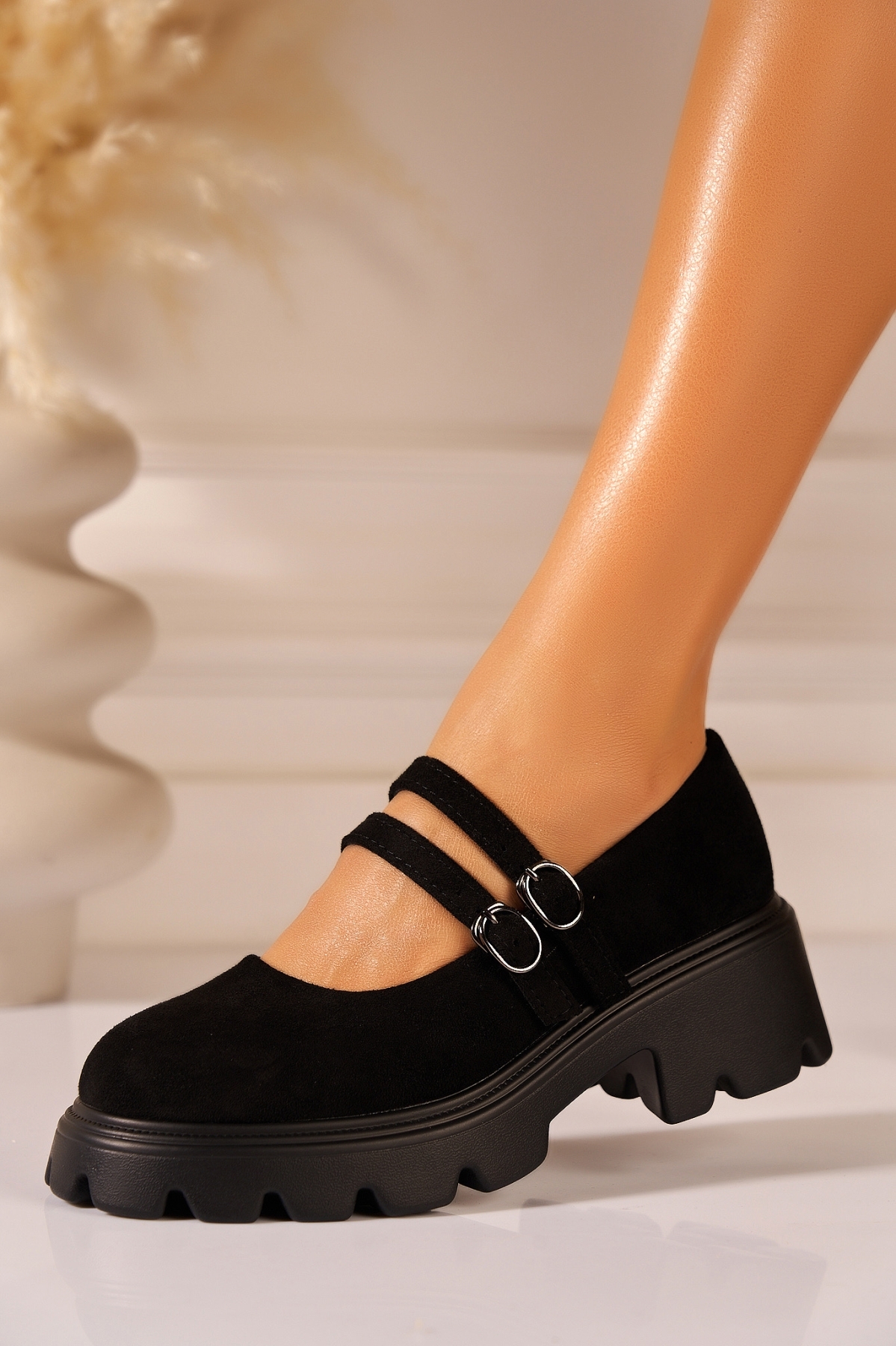 Pantofi dama cu platforma Negri din Piele Ecologica Intoarsa Alivia