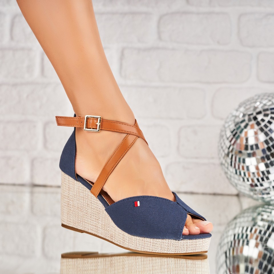 Sandale dama cu platforma Bleumarin din Textil Raylea A4670