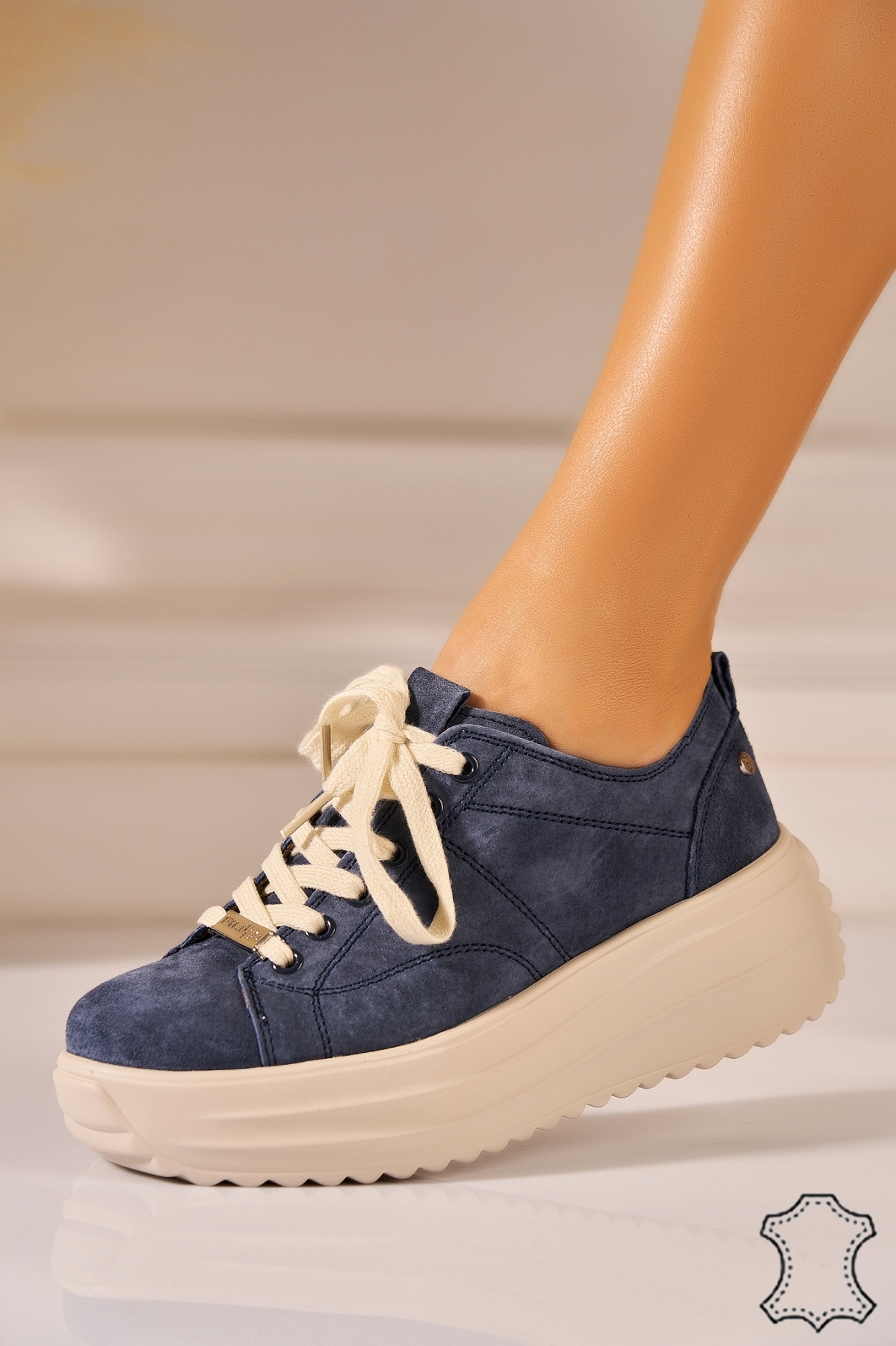 Adidasi Piele Naturala Intoarsa Bleumarin Kerri