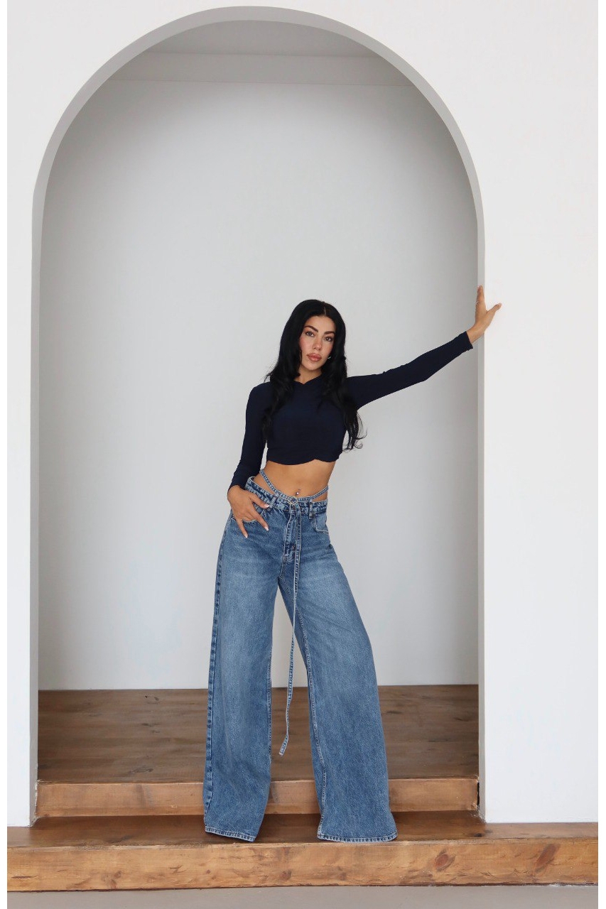Blugi Damă Oversize Albastri Evyene - 2 | YEO