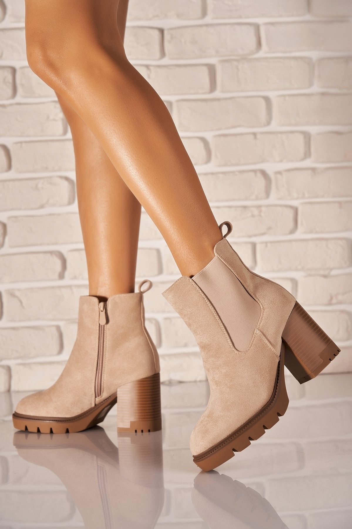 Botine dama Imblanite Kaki din Piele Ecologica Intoarsa Raine