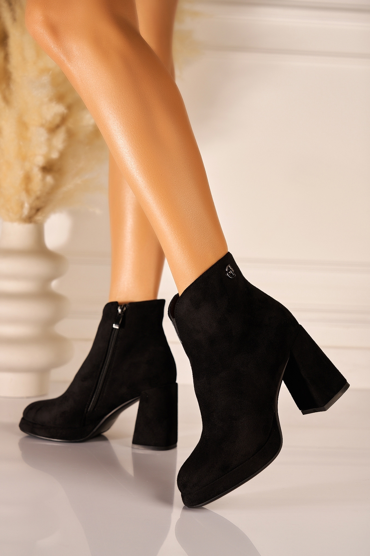 Botine dama Imblanite Negre din Piele Ecologica Intoarsa Gineva2