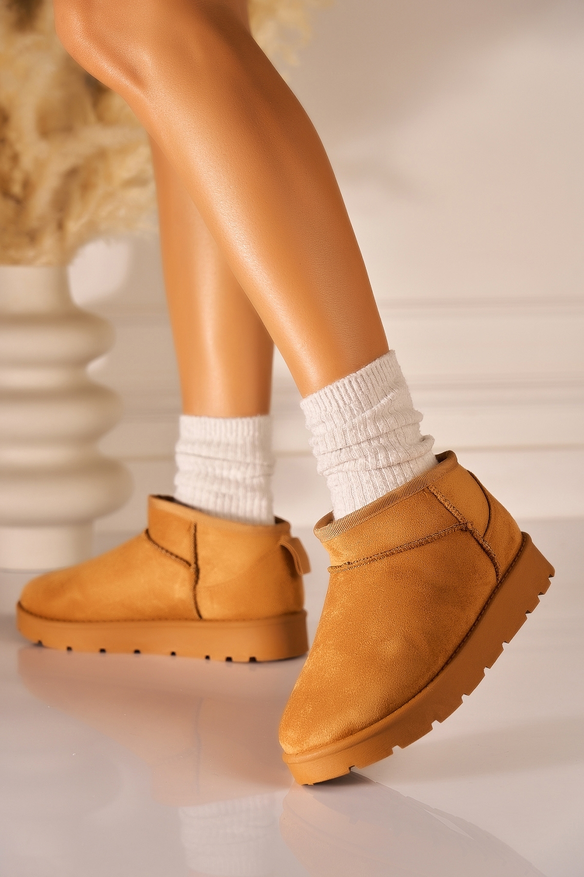 Cizme Dama Imblanite Camel din Piele Ecologica Intoarsa Jazper - 1 | YEO