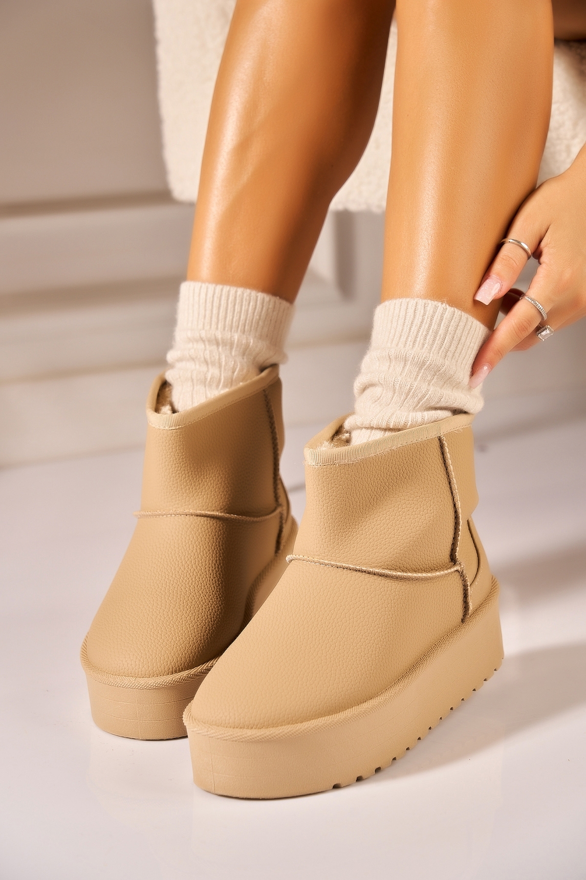 Cizme Dama Imblanite Kaki din Piele Ecologica Bedya - 1 | YEO