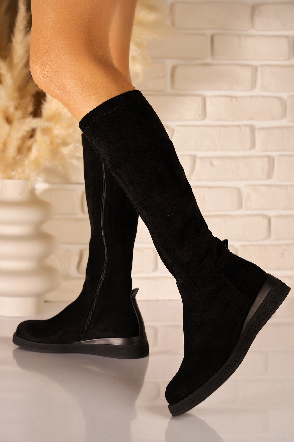 Cizme Dama Imblanite Negre din Piele Ecologica Intoarsa Kayiah