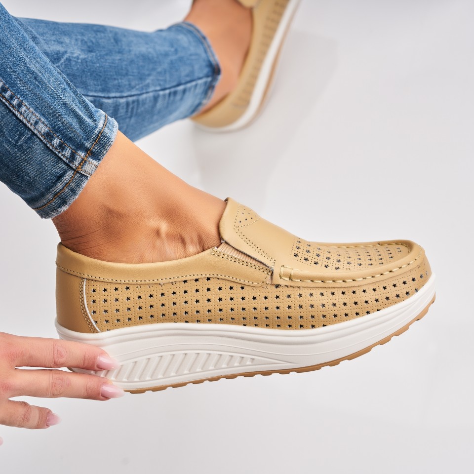 Mocasini dama Piele Naturala Bej Dara A4468