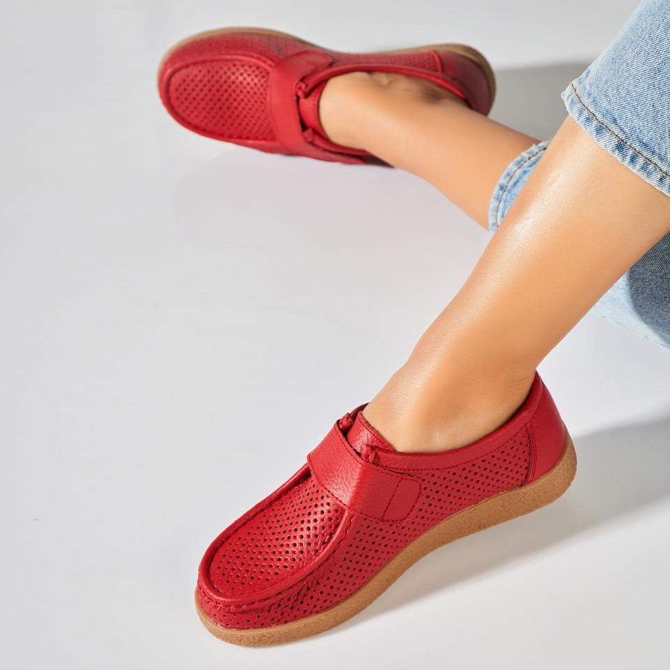 Mocasini dama Piele Naturala Rosii Takari - 3 | YEO