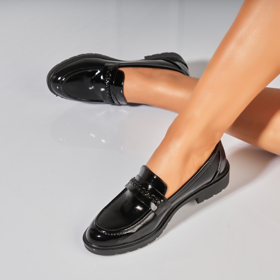 Pantofi dama casual Negri din Piele Ecologica Lacuita Kainon