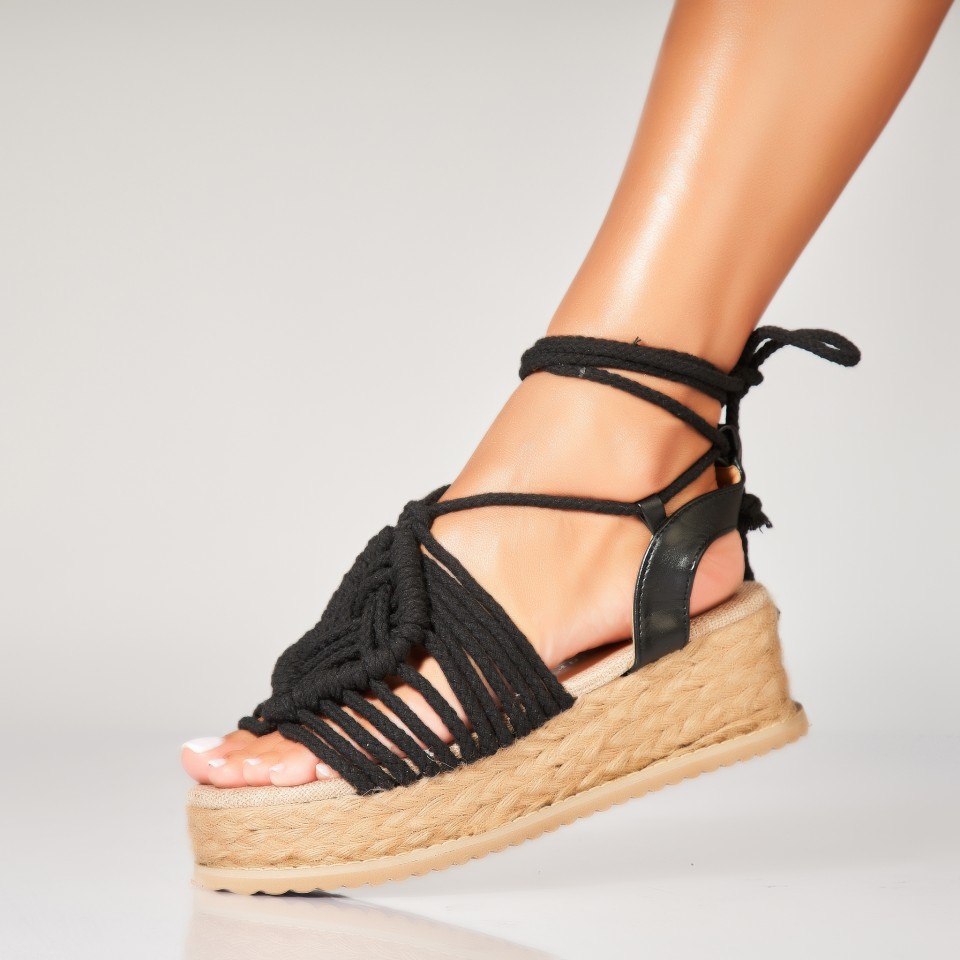 Sandale dama cu platforma Negre din Textil Adhva A6680
