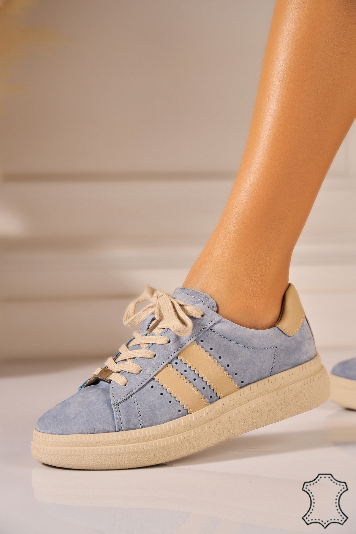 Adidasi Piele Naturala Intoarsa Albastri Lenka