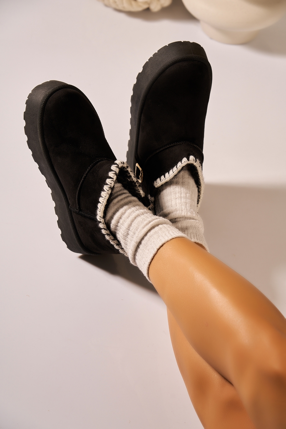 Cizme Dama Imblanite Negre din Piele Ecologica Intoarsa Arilynn - 2 | YEO