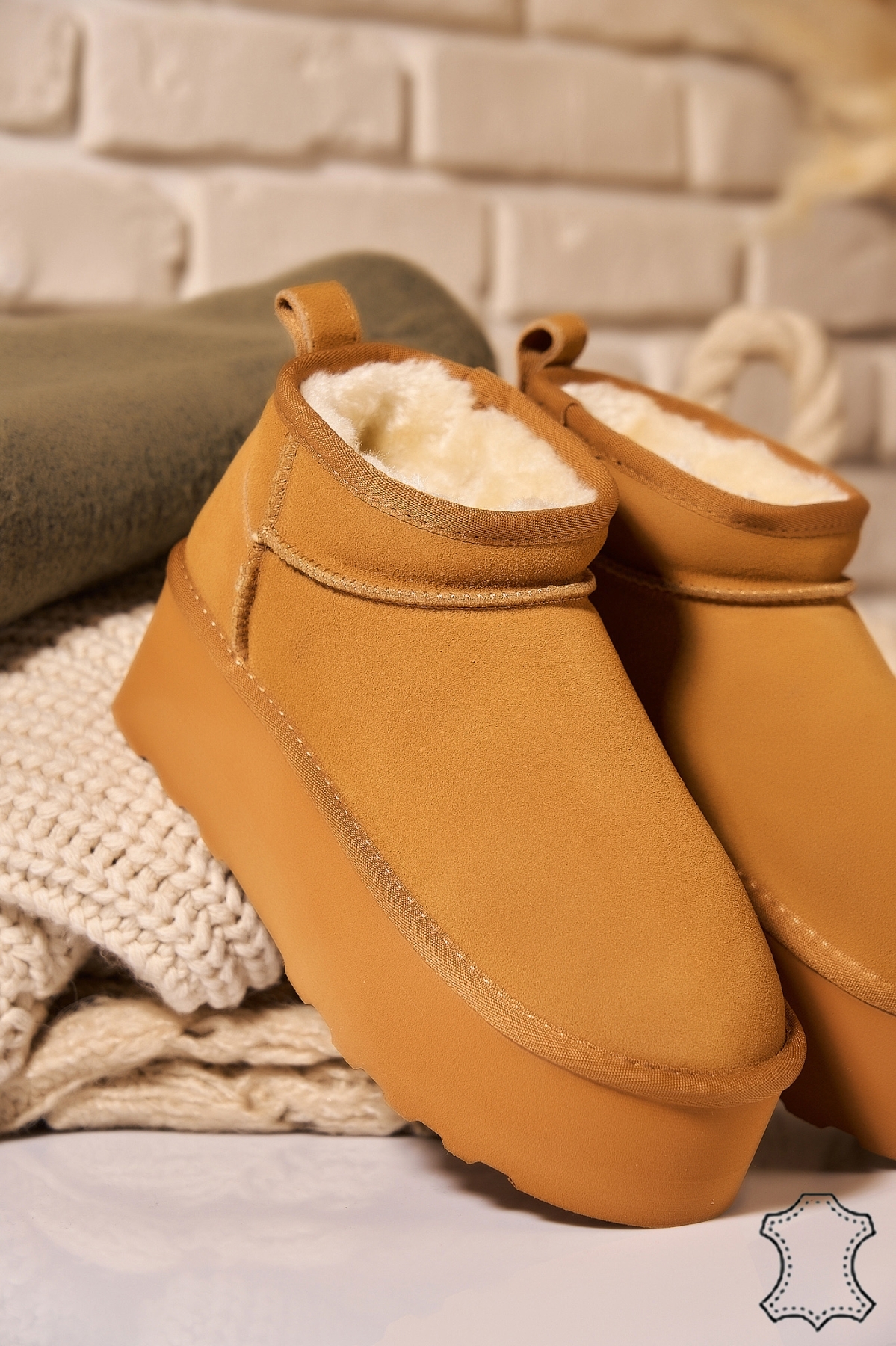 Cizme Piele Naturala Intoarsa dama Camel Riyanvi - 2 | YEO