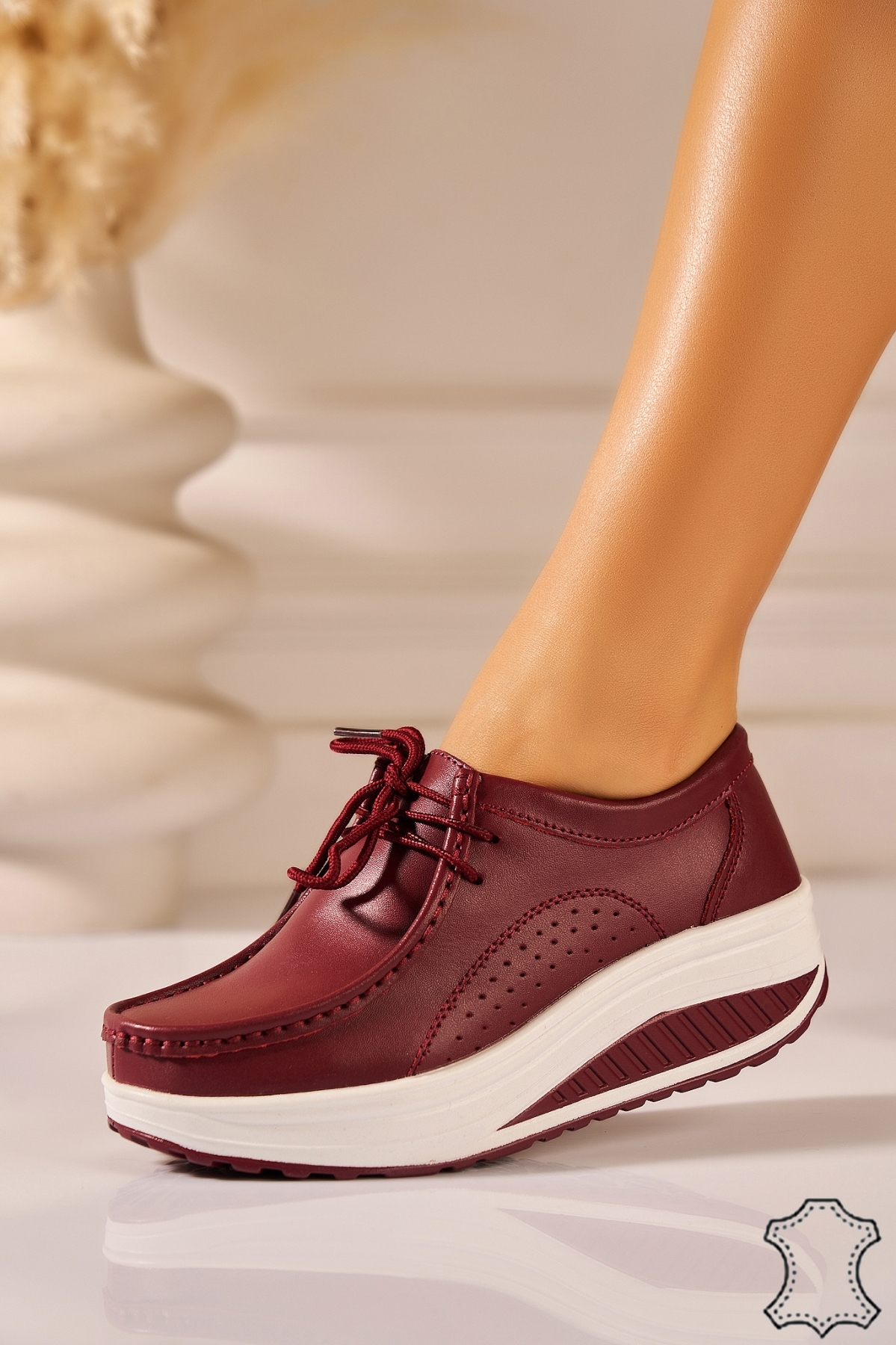 Mocasini dama Piele Naturala Bordo Hira - 1 | YEO