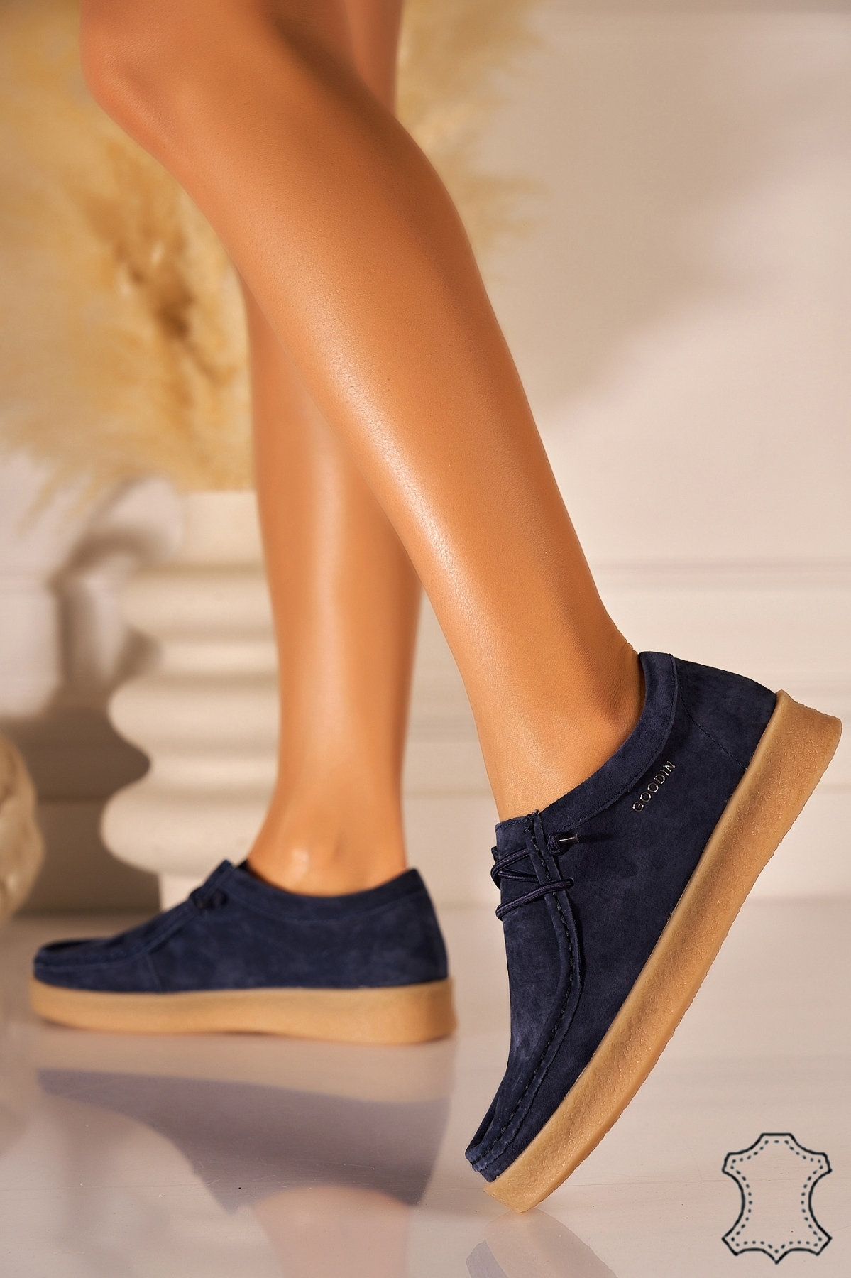 Mocasini dama Piele Naturala Intoarsa Bleumarin Reyma