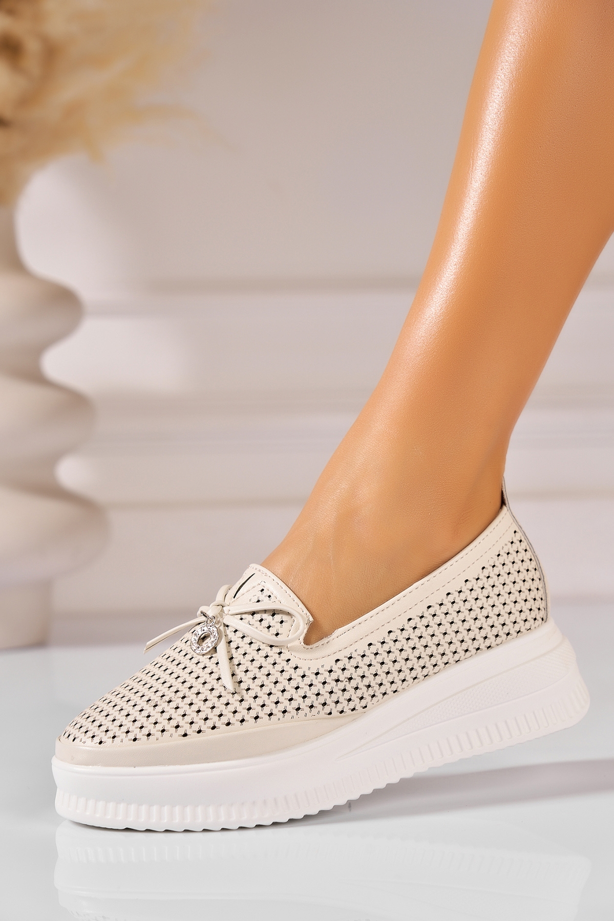 Pantofi dama casual Bej din Piele Ecologica Tamira - 2 | YEO