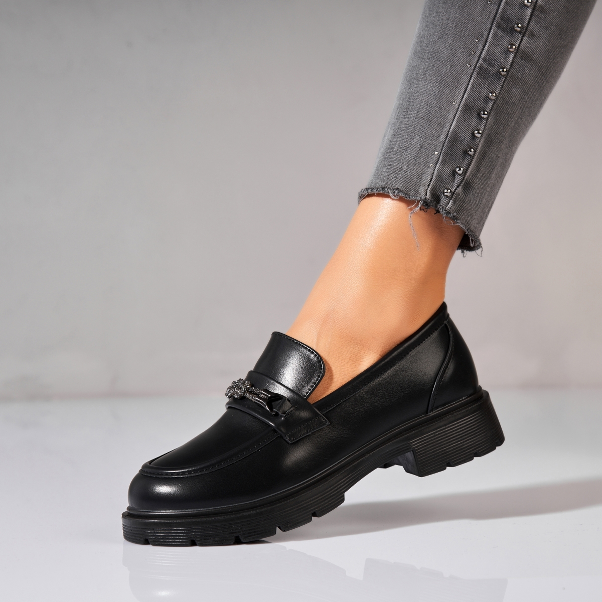Pantofi dama casual Negri din Piele Ecologica Diona - 2 | YEO